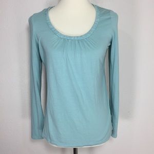 Talbots Gathered Scoop Neck Long Sleeve Tee Shirt Top Petite Small
